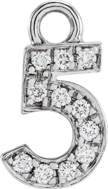 14K White Petite Pavé™.04 CTW Natural Diamond Numeral 5 Dangle