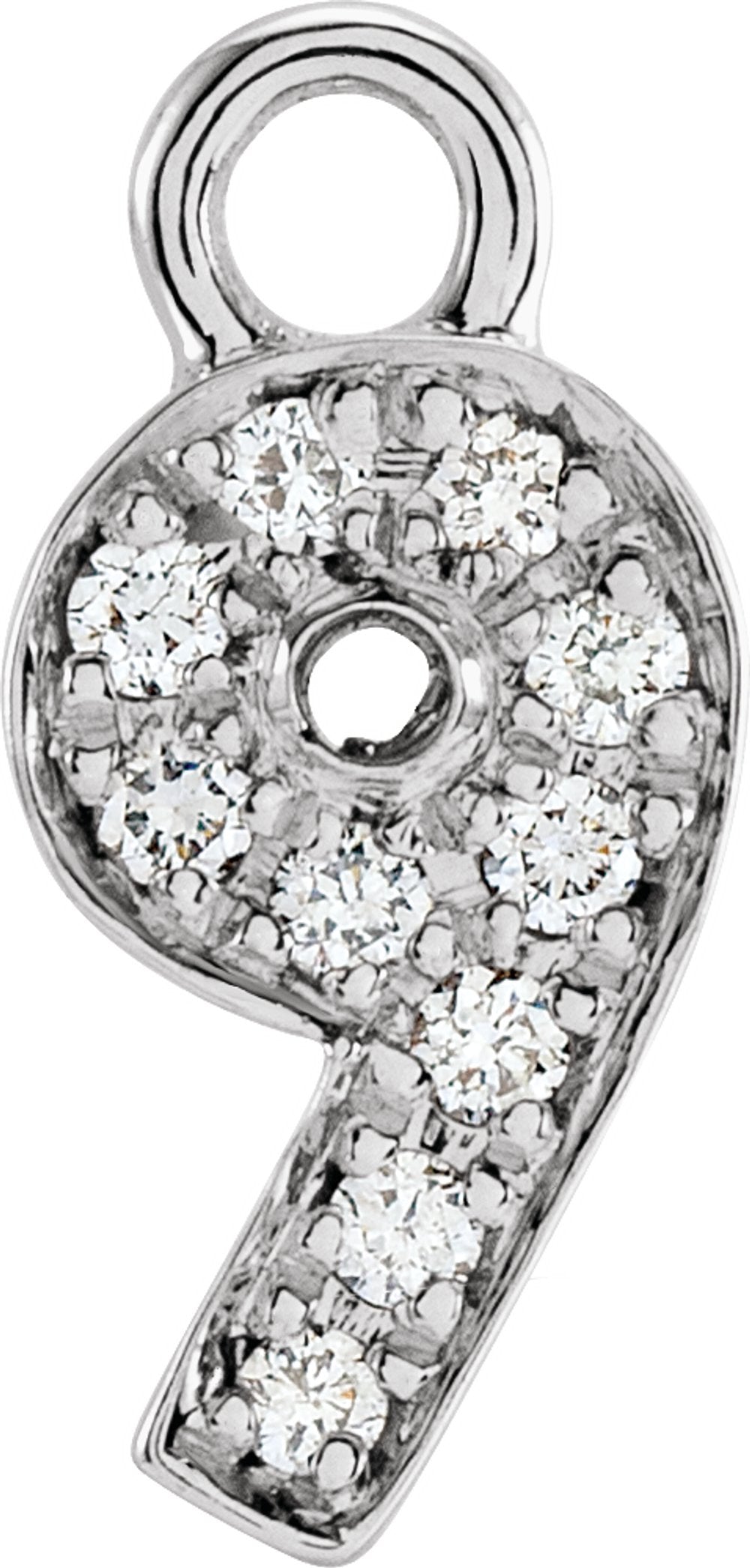 14K White Petite Pavé™.04 CTW Natural Diamond Numeral 9 Dangle