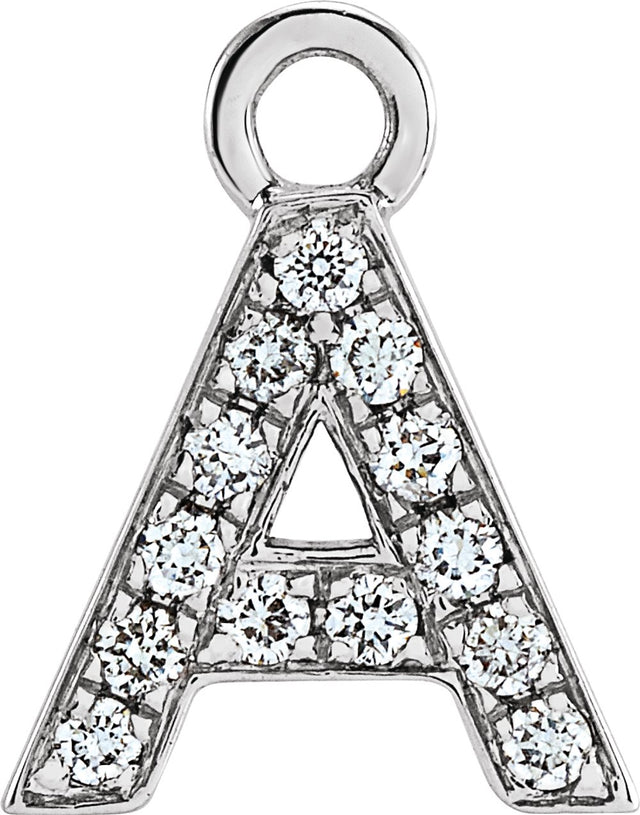 14K White Petite Pavé™ .05 CTW Natural Diamond Initial A Dangle