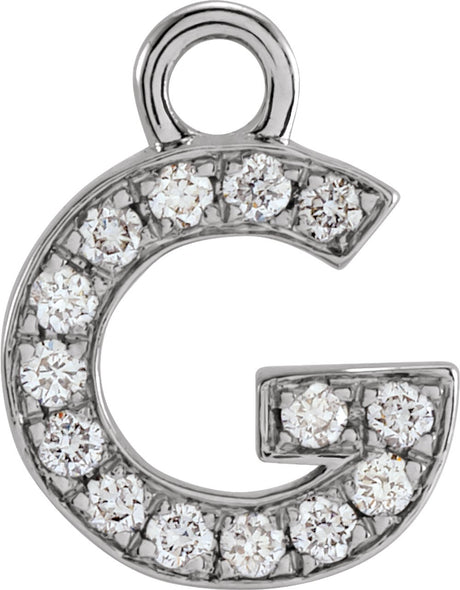 14K White Petite Pavé™ .05 CTW Natural Diamond Initial G Dangle