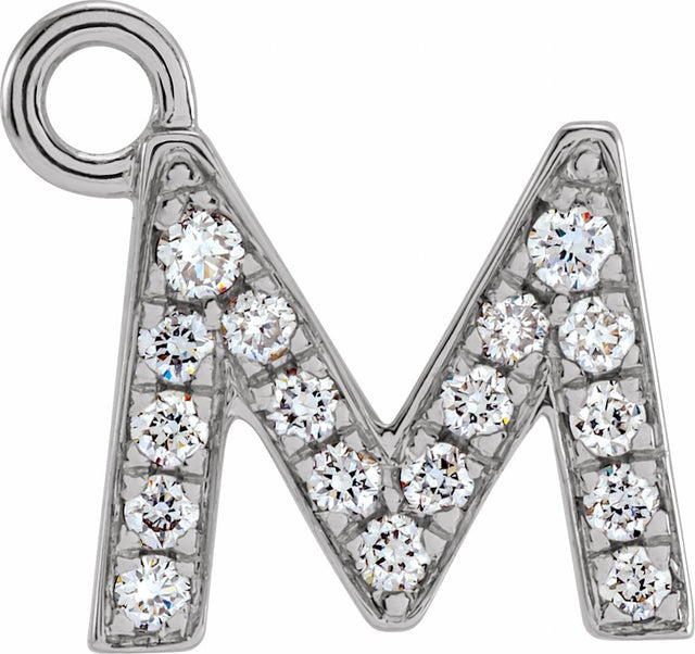 14K White Petite Pavé™ .06 CTW Natural Diamond Initial M Dangle