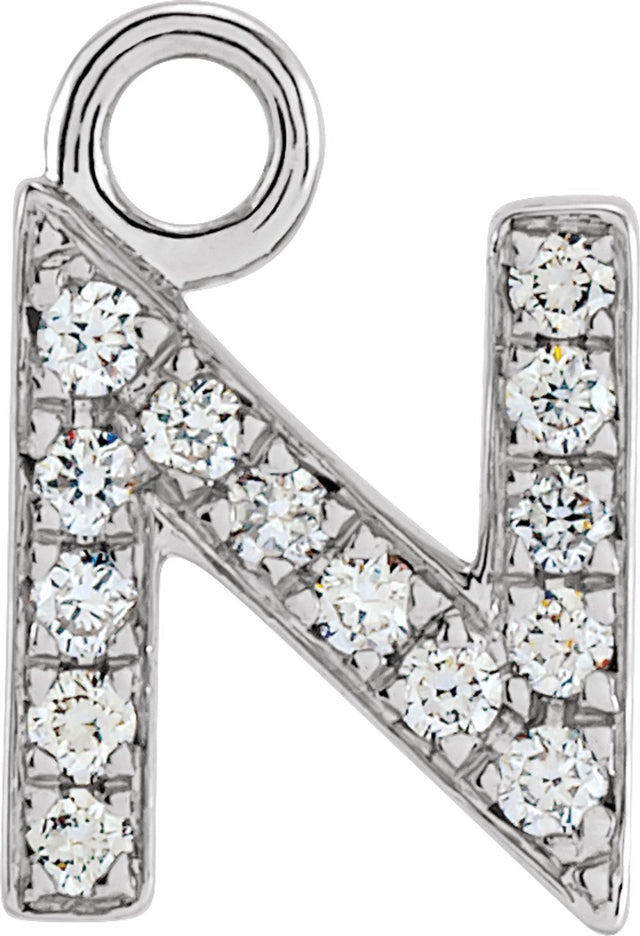 14K White Petite Pavé™ .05 CTW Natural Diamond Initial N Dangle