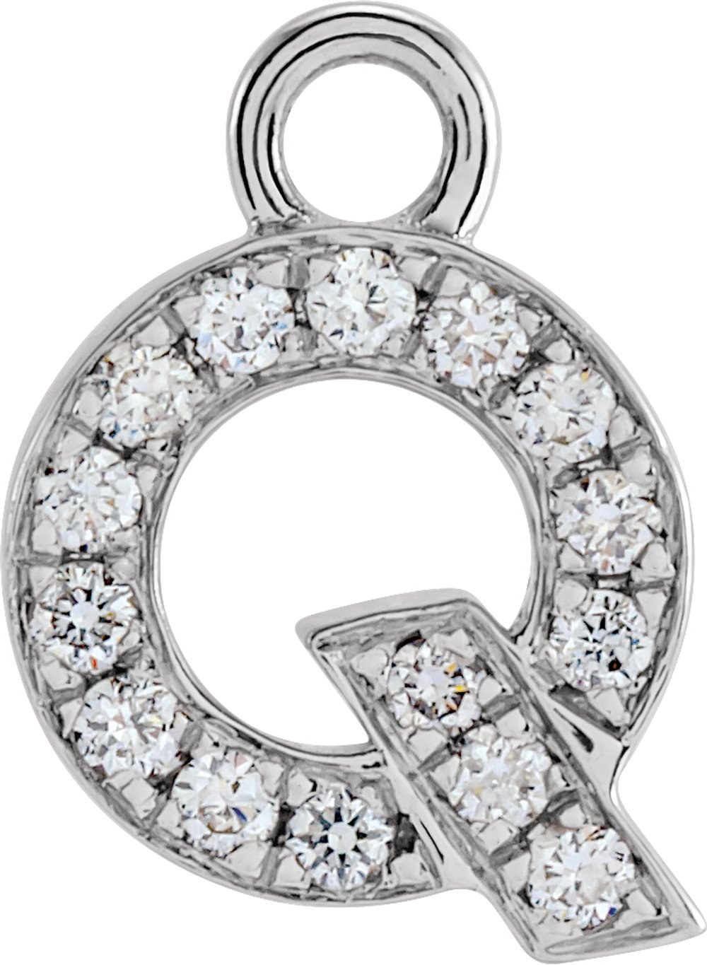 14K White Petite Pavé™ .05 CTW Natural Diamond Initial Q Dangle