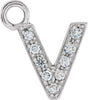 14K White Petite Pavé™ .03 CTW Natural Diamond Initial V Dangle