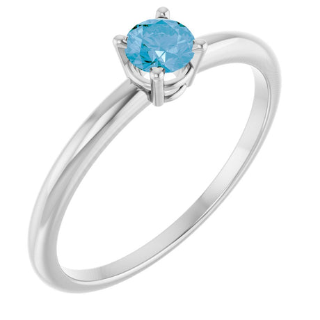 14K White Natural Swiss Blue Topaz Ring