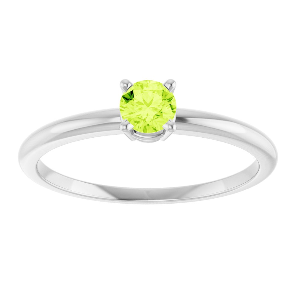 14K White Natural Peridot Ring