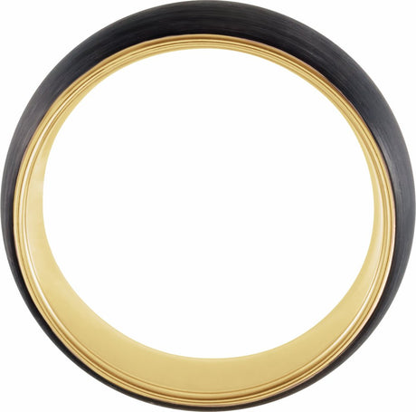 18K Yellow Gold PVD & Black PVD Tungsten 8 mm Half Round