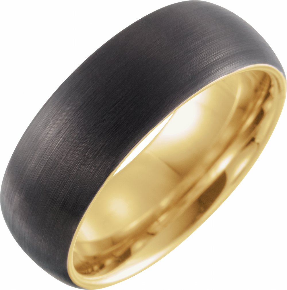 18K Yellow Gold PVD & Black PVD Tungsten 8 mm Comfort-Fit Half Round Band Size 7