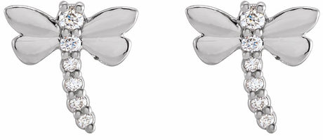 14K White .08 CTW Natural Diamond Dragonfly Earrings