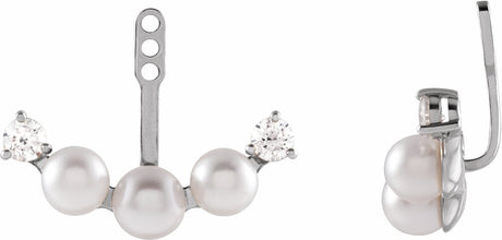 14K White Gold Cultured Akoya Pearl & 1/4 CTW Natural Diamond Earring Jackets