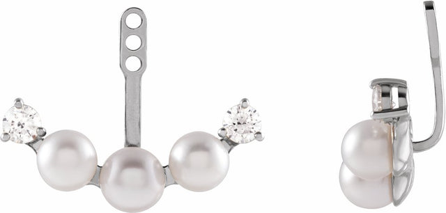 14K White Gold Cultured Akoya Pearl & 1/4 CTW Natural Diamond Earring Jackets