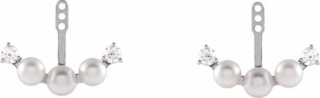 14K White Gold Cultured Akoya Pearl & 1/4 CTW Natural Diamond Earring Jackets