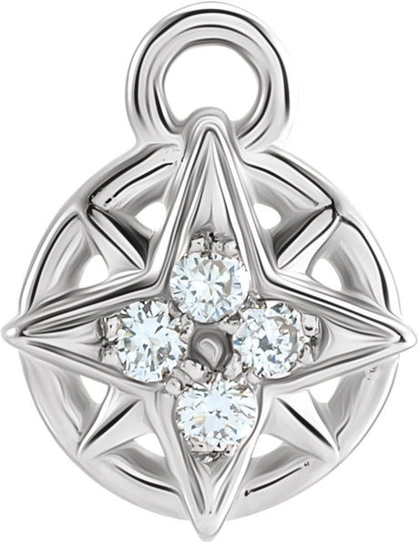 14K White Petite Pavé™ .02 CTW Natural Diamond Compass Dangle 