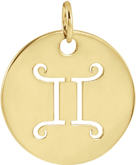 14K Yellow 16.5 mm Gemini Zodiac Disc Pendant