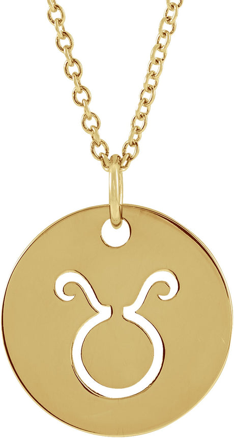 14K Yellow Taurus Zodiac Disc 16-18" Necklace