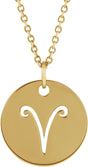 14K Yellow Aries Zodiac Disc 16-18" Necklace