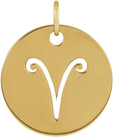14K Yellow 16.5 mm Aries Zodiac Disc Charm/Pendant