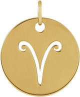 14K Yellow Gold 16.5 mm Aries Zodiac Disc Charm/Pendant