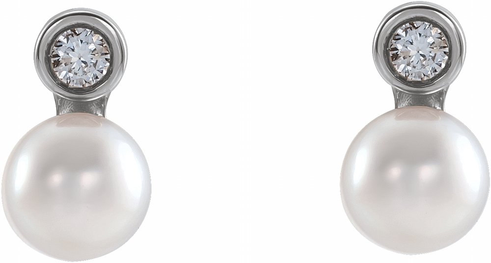 14K White Cultured White Akoya Pearl & .03 CTW Natural Diamond Earrings