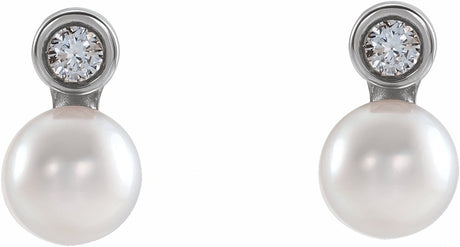 14K White Cultured White Akoya Pearl & .03 CTW Natural Diamond Earrings