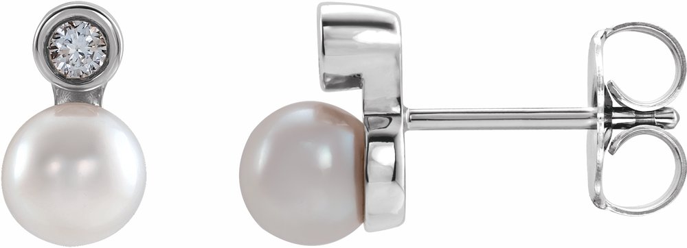14K White Gold Cultured White Akoya Pearl & .03 CTW Natural Diamond Earrings