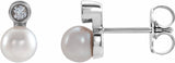 14K White Gold Cultured White Akoya Pearl & .03 CTW Natural Diamond Earrings