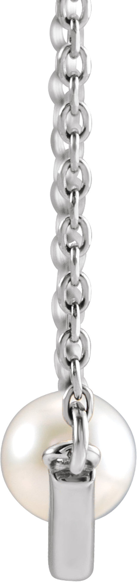 Sterling Silver Cultured White Akoya Pearl V 18" Necklace