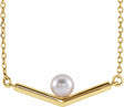 14K Yellow Gold Cultured White Akoya Pearl V 18" Necklace