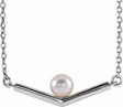 Sterling Silver Cultured White Akoya Pearl V 18" Necklace
