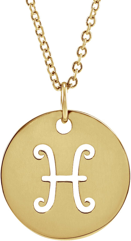 14K Yellow Gold Pisces Zodiac Disc 16-18" Necklace