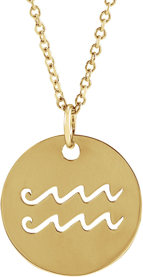 14K Yellow Aquarius Zodiac Disc 16-18" Necklace