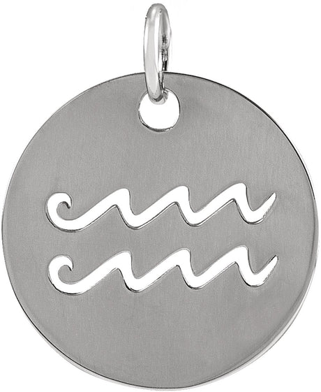 Sterling Silver 16.5 mm Aquarius Zodiac Disc Charm/Pendant