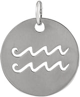 Sterling Silver 16.5 mm Aquarius Zodiac Disc Pendant