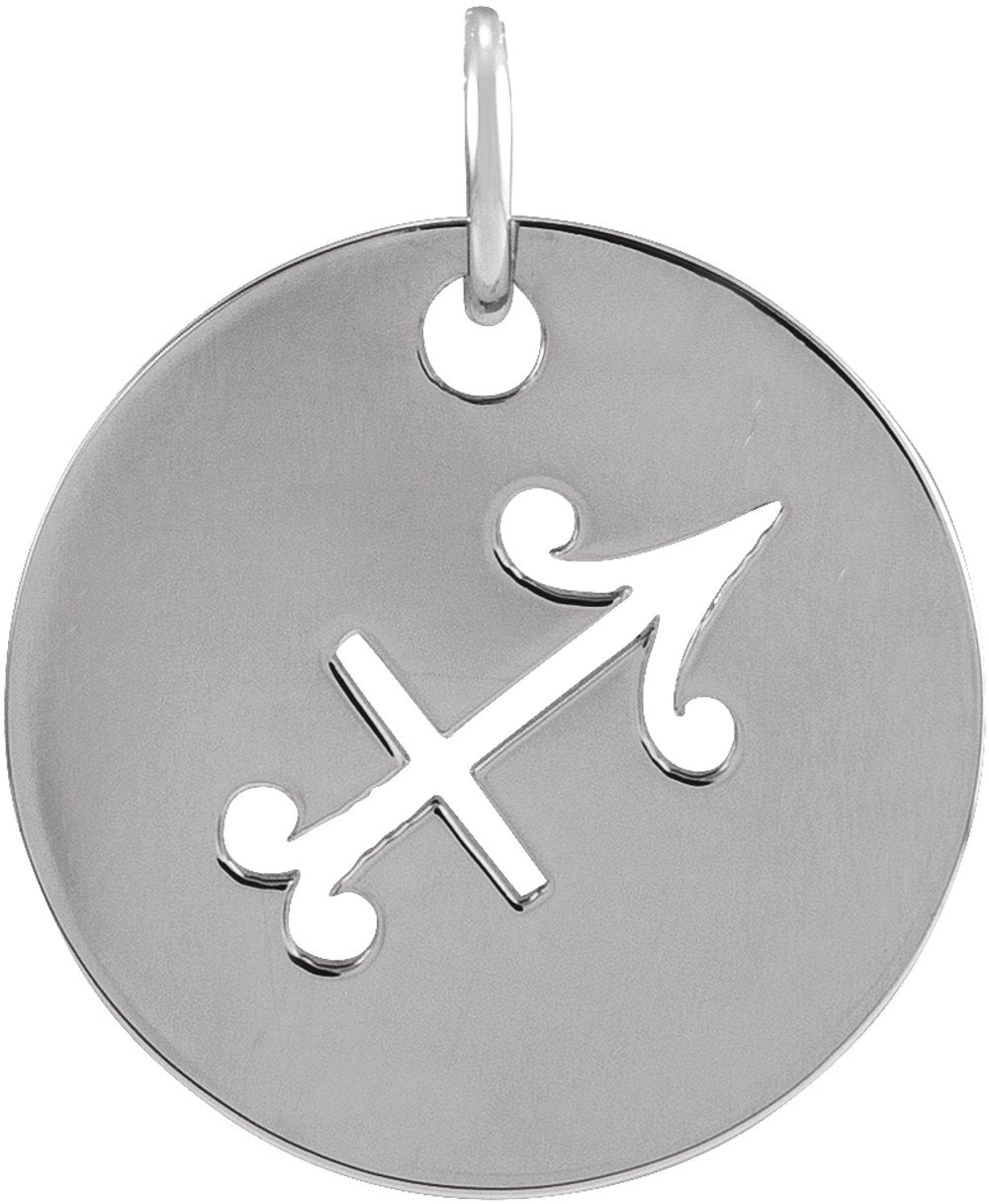 Sterling Silver 16.5 mm Sagittarius Zodiac Disc Pendant