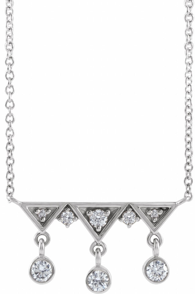 14K White 1/5 CTW Natural Diamond Fringe Bar 18" Necklace