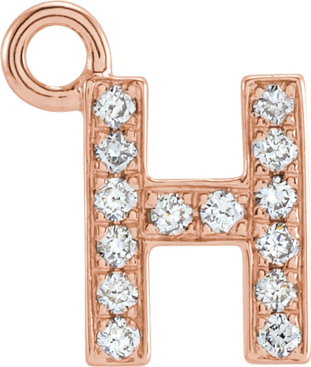 14K Rose Petite Pavé™ .05 CTW Natural Diamond Initial H Dangle