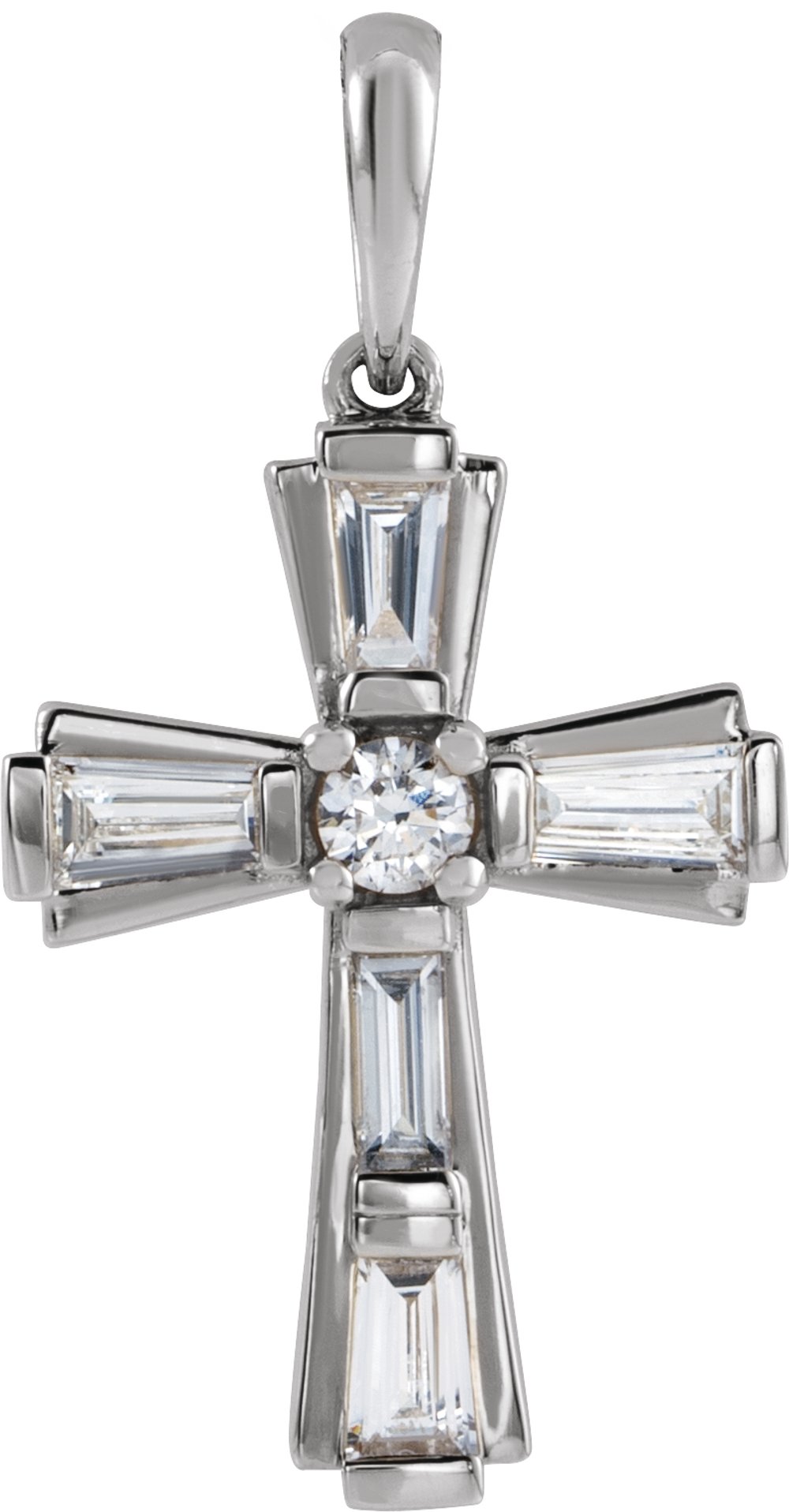 14K White Gold 3/8 CTW Natural Diamond Baguette Cross Pendant
