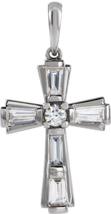 14K White Gold 3/8 CTW Natural Diamond Baguette Cross Pendant
