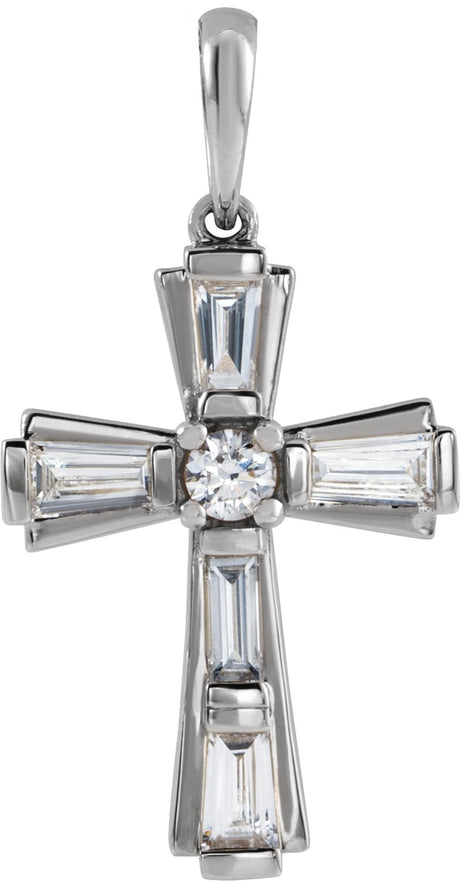 14K White Gold 3/8 CTW Natural Diamond Baguette Cross Pendant