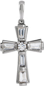 14K White Gold 3/8 CTW Natural Diamond Baguette Cross Pendant
