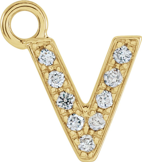 14K Yellow Petite Pavé™ .03 CTW Natural Diamond Initial V Dangle