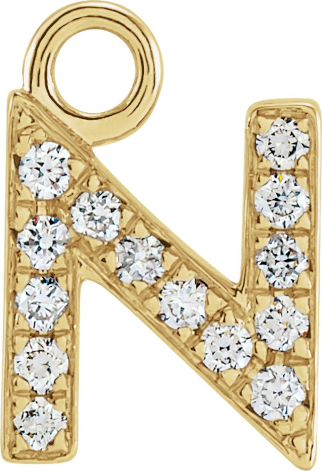 14K Yellow Petite Pavé™ .05 CTW Natural Diamond Initial N Dangle