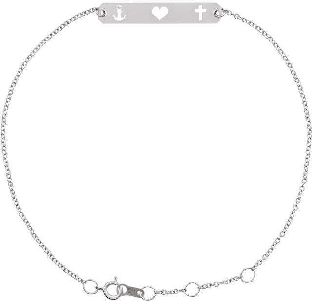 Sterling Silver Faith, Love, Hope Bar 6 1/2-7 1/2" Bracelet