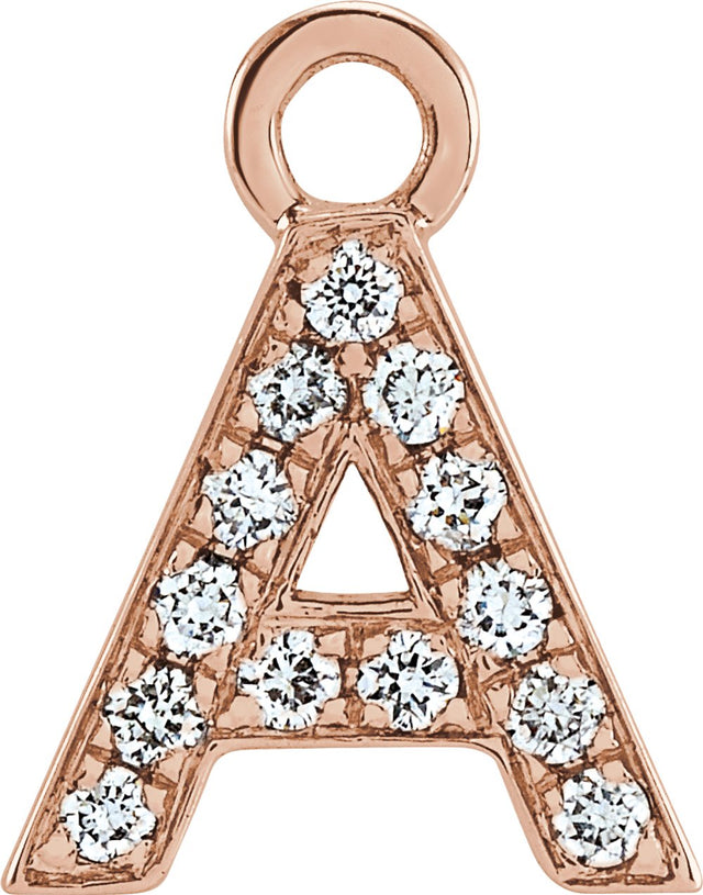 14K Rose Petite Pavé™ .05 CTW Natural Diamond Initial A Dangle