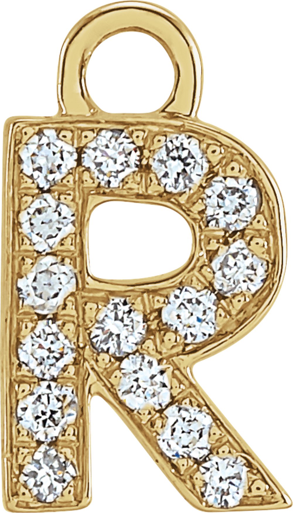 14K Yellow Petite Pavé™ .05 CTW Natural Diamond Initial R Dangle