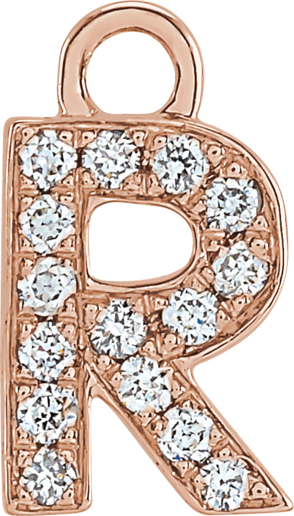 14K Rose Petite Pavé™ .05 CTW Natural Diamond Initial R Dangle