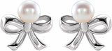 Sterling Silver Cultured White Akoya Pearl Bow Earrings