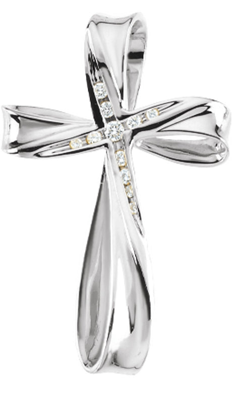 14K White 1/10 CTW Natural Diamond Cross Pendant