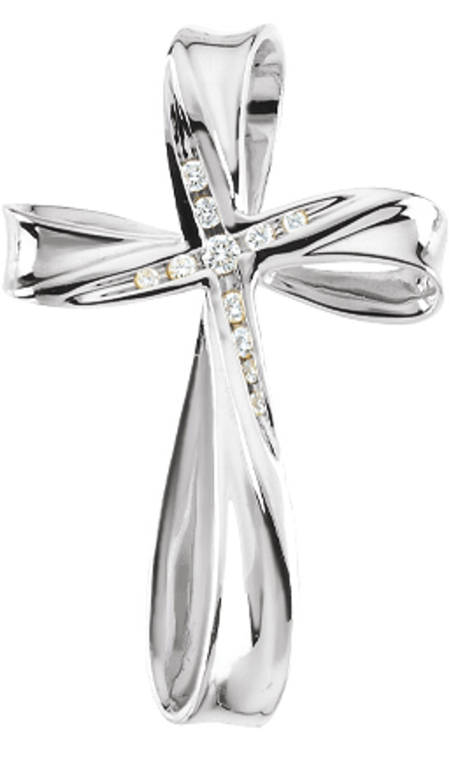14K White 1/10 CTW Natural Diamond Cross Pendant