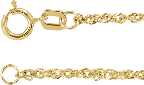 14K Yellow Gold 1.7 mm Diamond-Cut Singapore  7 1/2" Chain 